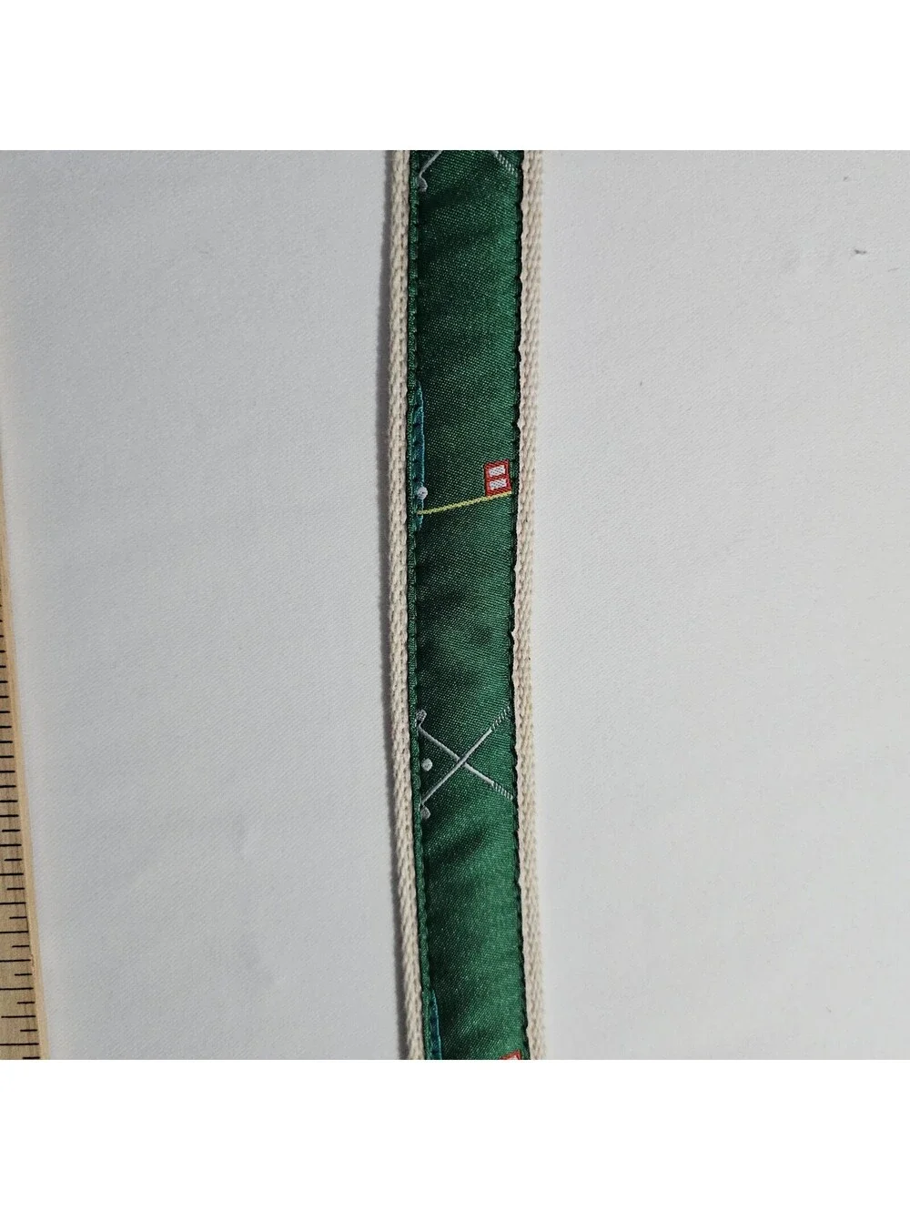 Golf Theme Canvas & Leather Belt Brown Leather Gold Buckle Green Golf Flag Clubs